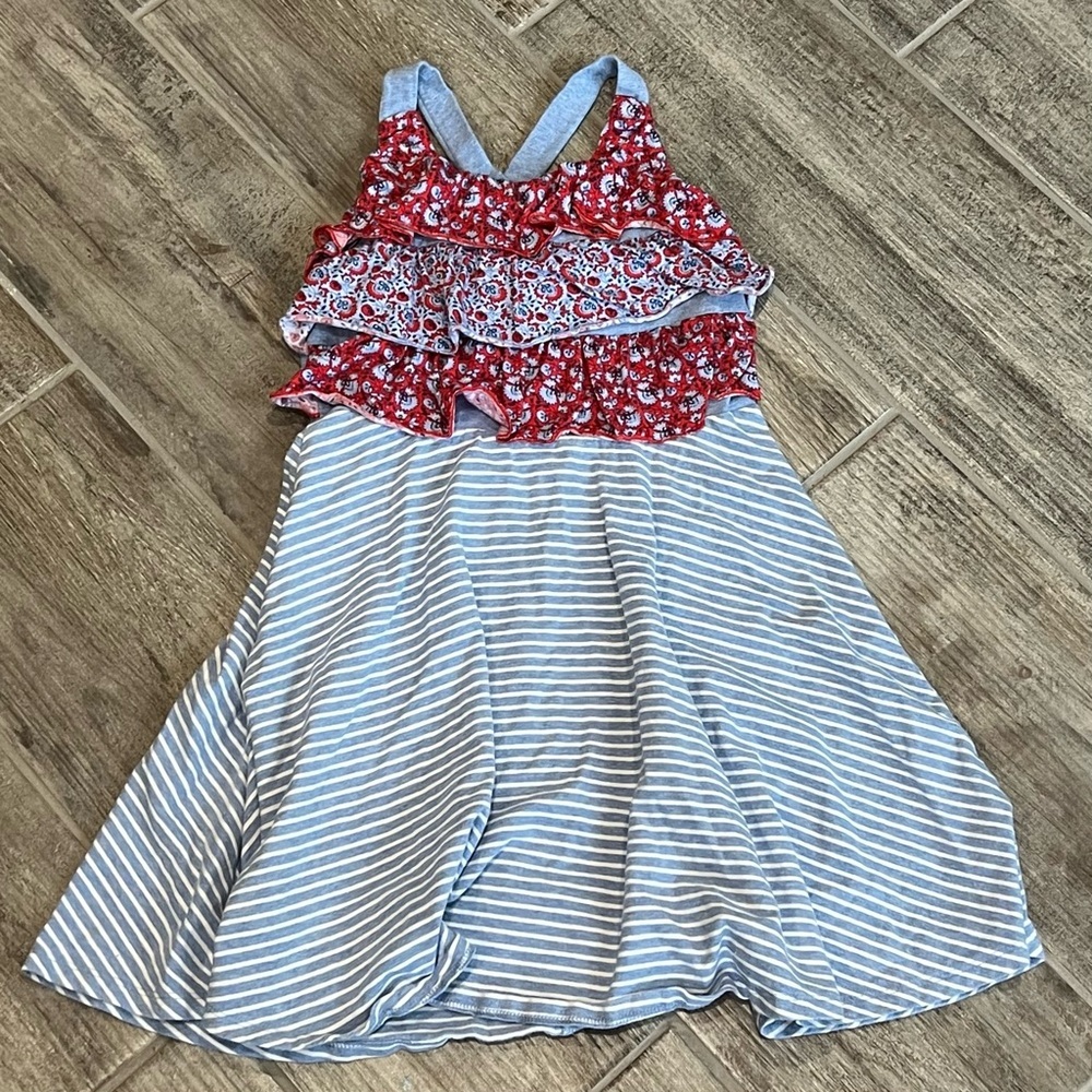 Jona Michelle Girls Ruffle Dress Striped Sleeveless Casual Playwear Size 8